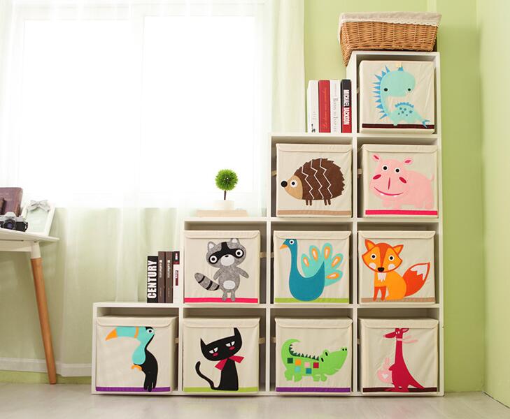 Amazon Ebay organic cotton fabric animal design square box kids toys storage box with cover