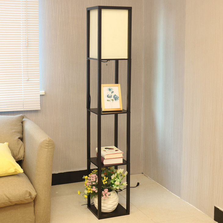 Storge Shelf Floor Lamp natural wood frame with shelves lighting for your living room bedroom