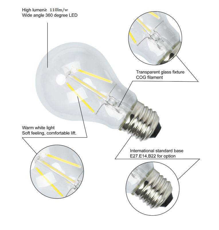 led filament bulb A60 E27 Wholesales led filament bulb