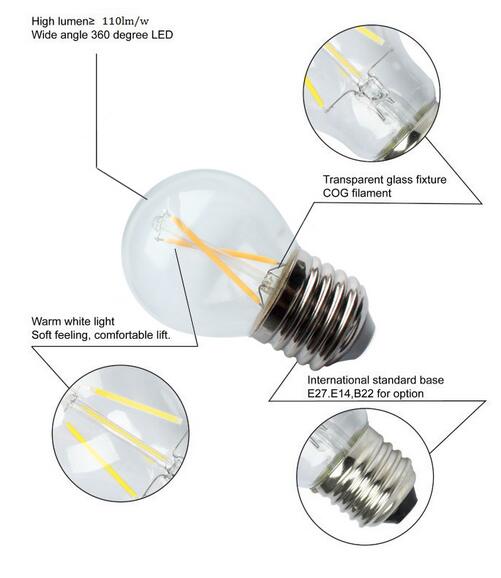 New LED filament bulb G45 4W 440 high lumenE14E26E27B22 approve CEROHS