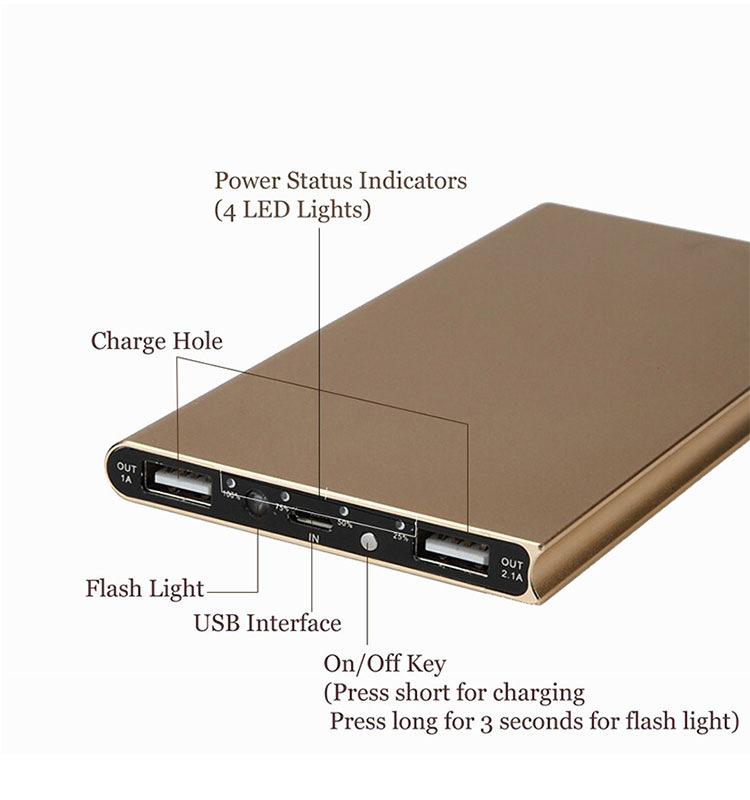 PT03 Best Selling Bookshape Alumium Alloy Casing 10000mAh powerbank