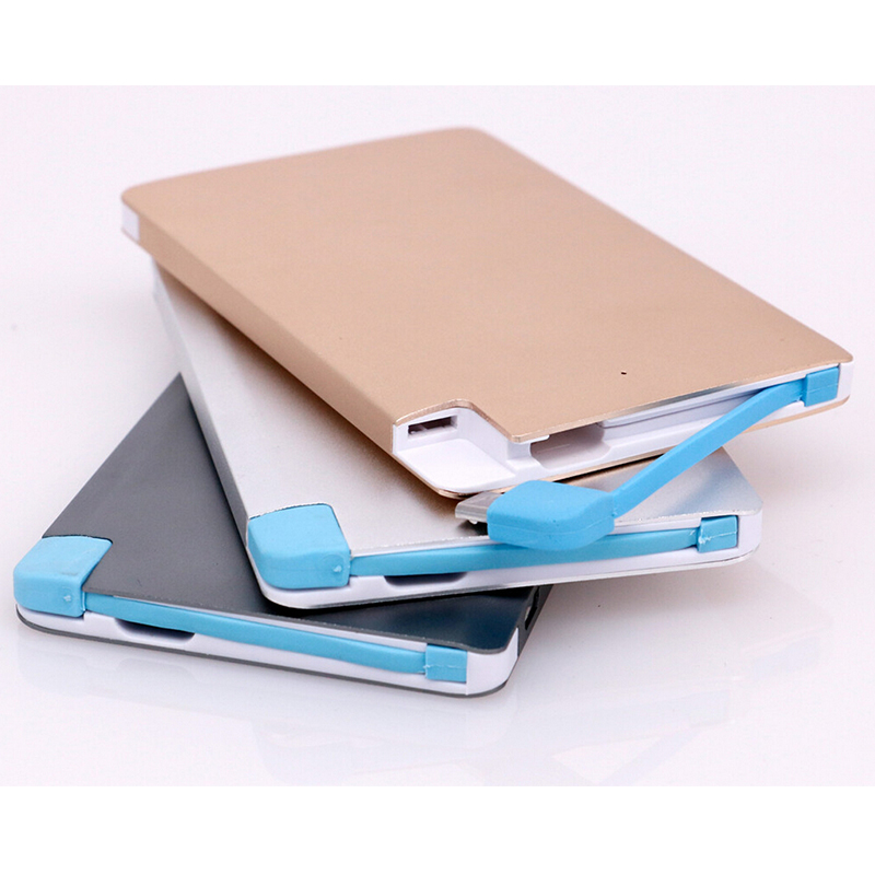 PT57 slim credit card 2500mah powerbank with builtin cable