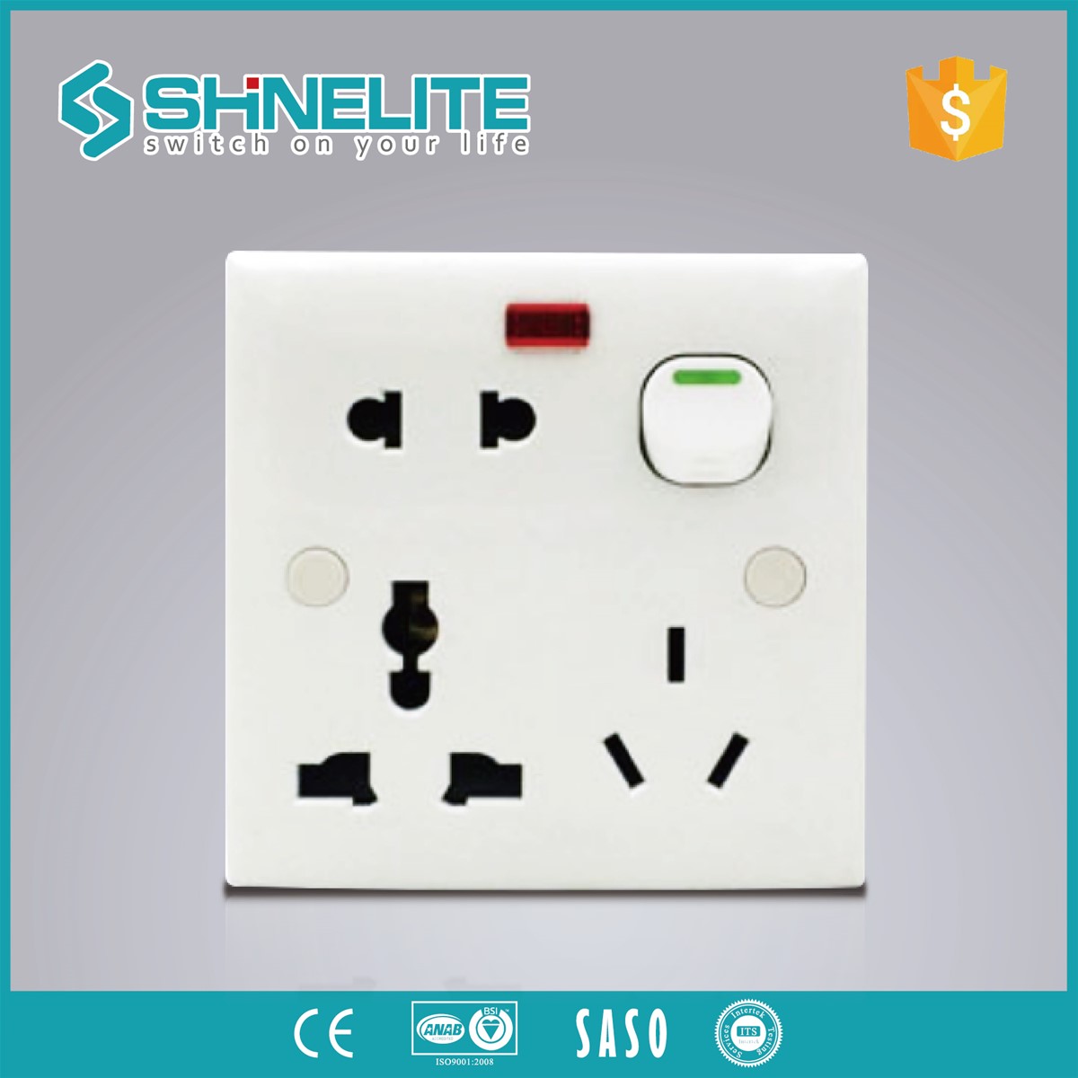 Bangladesh ABS 8pin multi socket 13A 250V swith socket with light switch socket