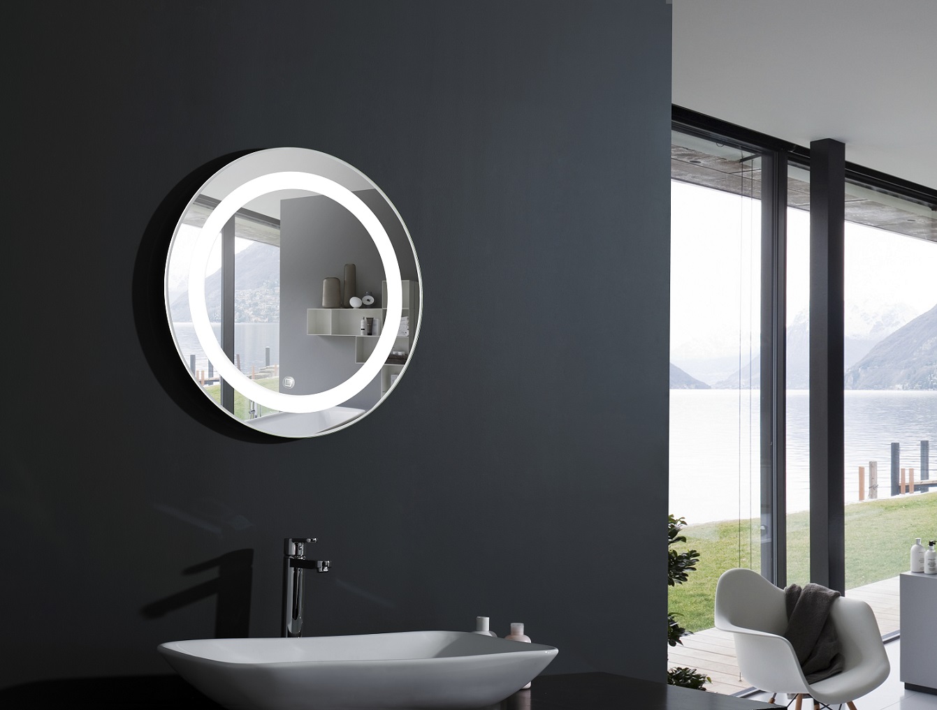Diameter 600mm Round Wall Mounted Illuminated LED Bathroom Mirror Hotel Use