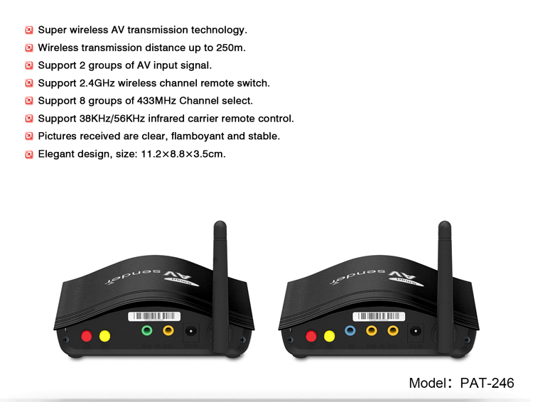 PAKITE 250m 24GHz Smart Wireless TV to TV AV Sender with long distance PAT246