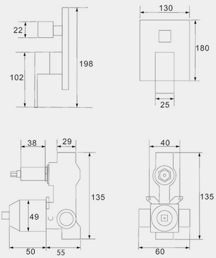 Wall Mounted Bathroom 2 Way Concealed Bath Shower Valve Mixer with Diverter