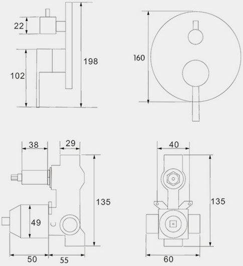 Concealed shower set two functions shower thermostatic valve
