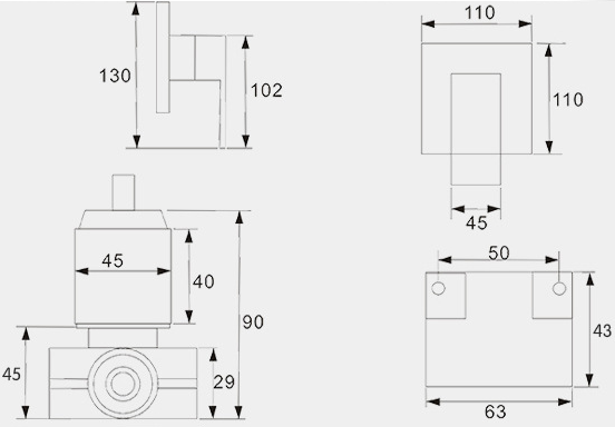 Square Shape 2 Way 4 Port Concealed Brass Bath Shower Diverter Valve Mixer
