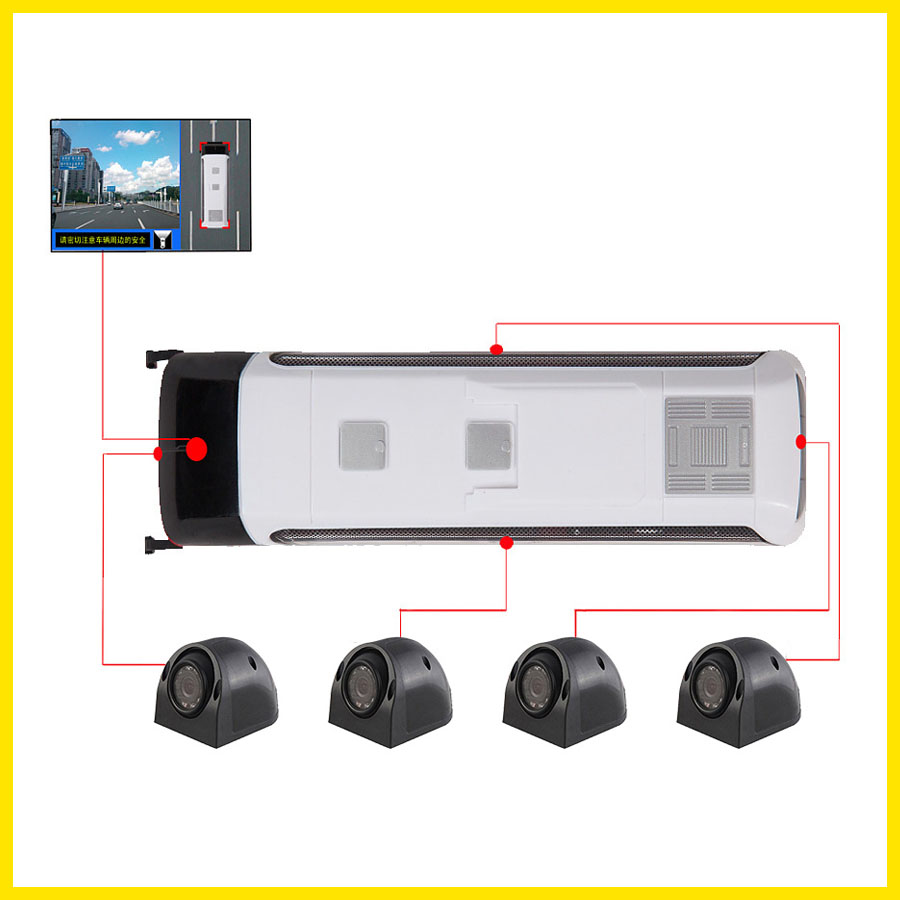 360 Degree Truck DVR with 4 Cameras 4 Split Picture Panorama View Monitoring Display on Car DVD Packing Assist