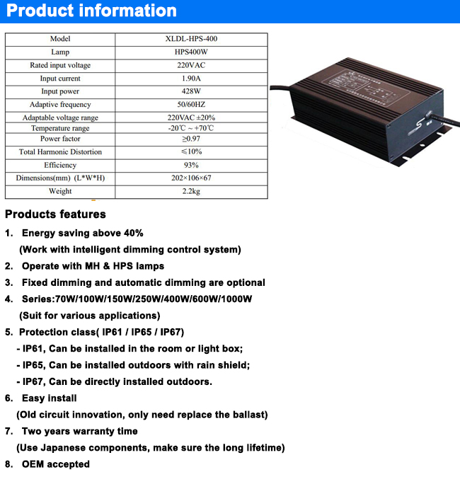 400W electronic digital ballast for street lighting