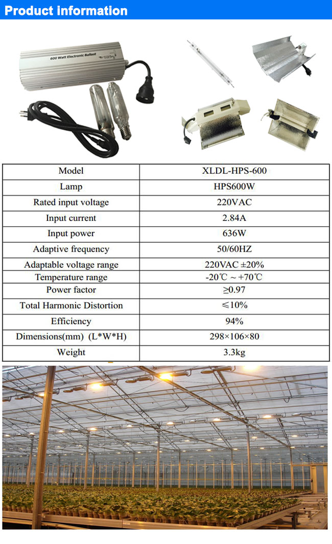 600W Dimmable Hydroponic digital electronic Ballast for HPSMH Lamps