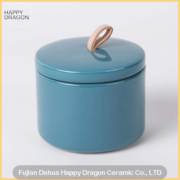 Leather Blue Ceramic candle container