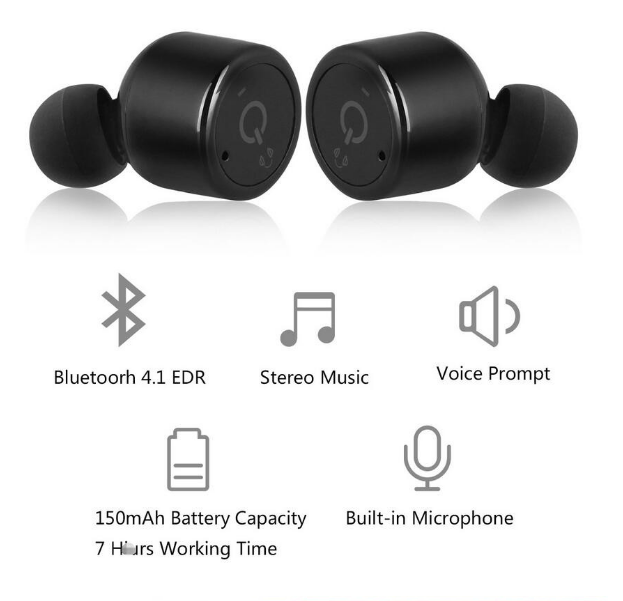 Noise Cancelling Twins Mini Earbud Bluetooth Headphones for iPhone 7 and Android Cell Phones