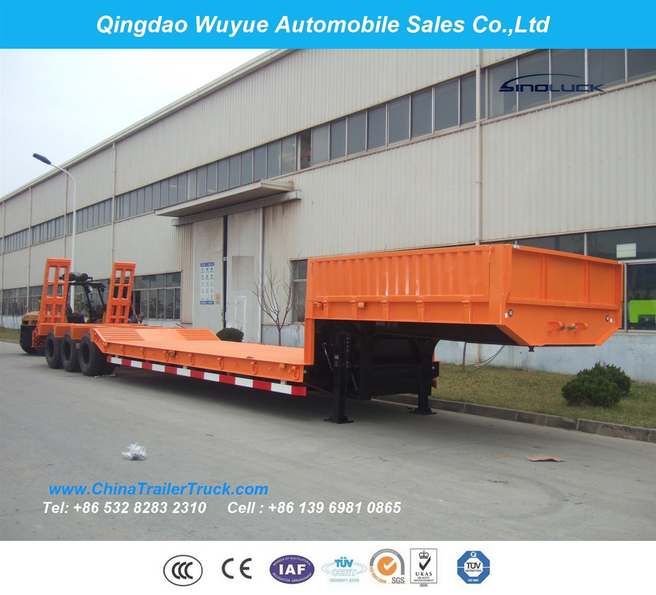 3 Axle 60tons Lowbody Low Bed Semitrailer or Lowbed Semi Truck Trailer