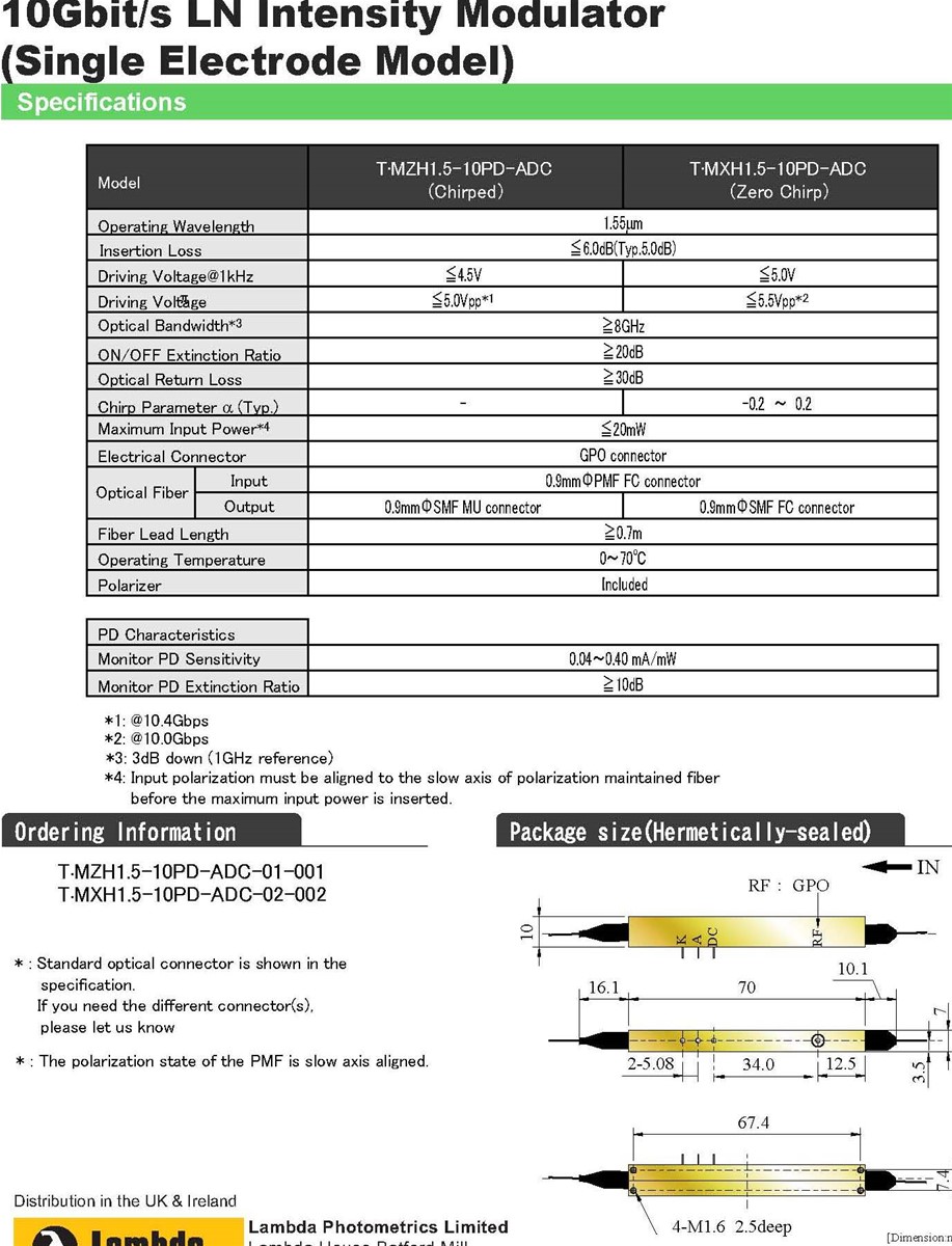 10gbps Intensity Modulator Sumitomo Tmxh1510pdAdc