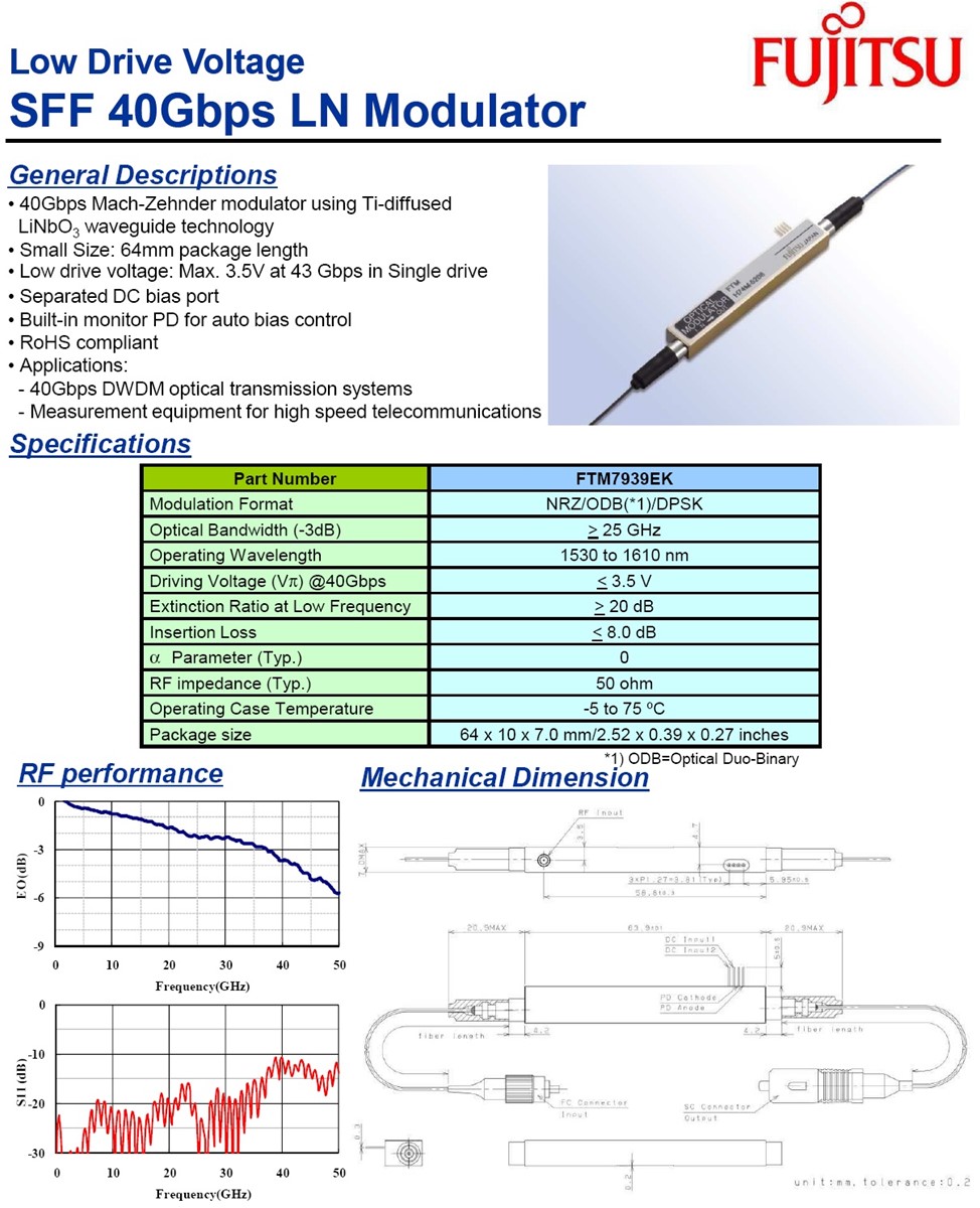 40gbps Intensity Modulator Fujitsu Ftm7939ek