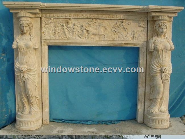 Beige Marble Carving Fireplace