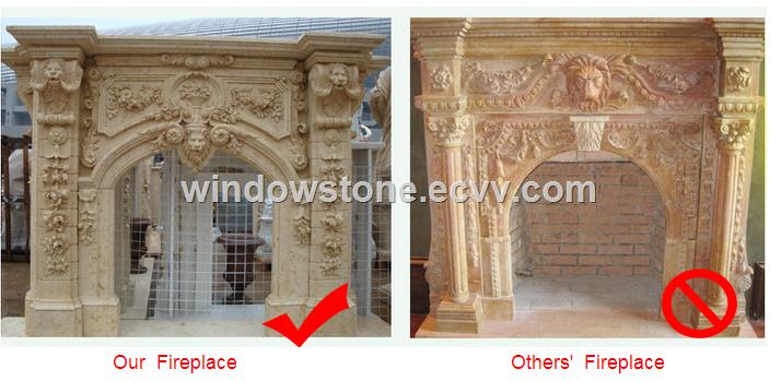 Beige Marble Carving Fireplace