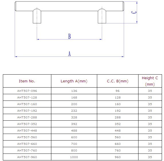 Hollow stainless steel Tbar handle