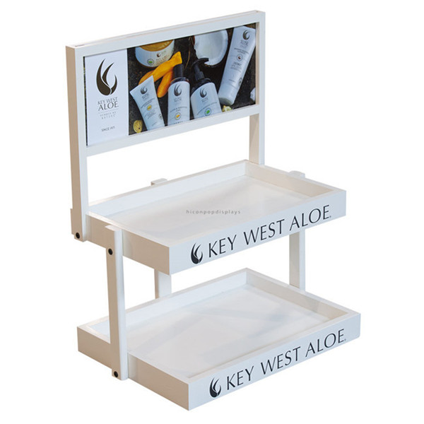 Advertising 2Layer Wood Cosmetic Display Stands with Custom Signage