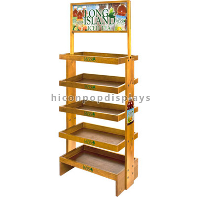 4Tiers Drinks Visual Merchandising Wood Display Stand Veneer Finishing