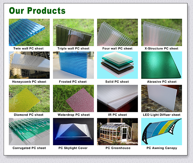 green house UV blocking twin wall polycarbonate sheet with 10 years warranty