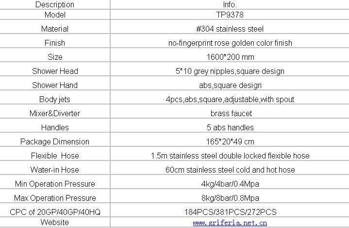 Stainless Steel Rose Golden Shower Panels TP9378 Bathroom Accessories