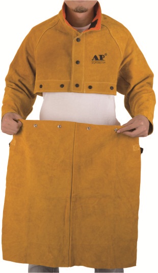 Leather split cowhide cape sleeves with bib apron design