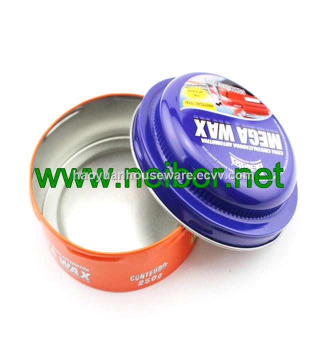 Custom printing 250g round metal tin car wax container car polish can chemical can with foam and plastic cap