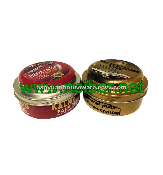 Custom printing 250g round metal tin car wax container car polish can chemical can with foam and plastic cap