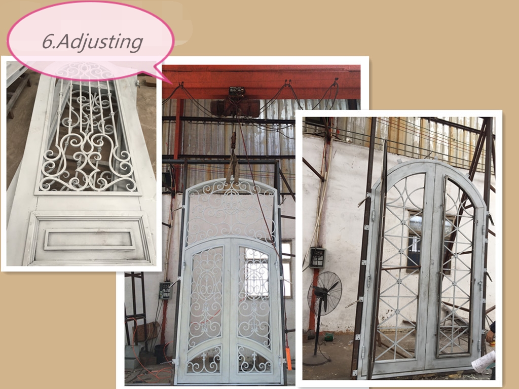 China Factory Direct Wrought Iron Double Design House Used Security Iron Doors with Sidelight
