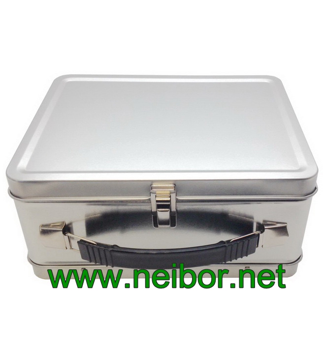 Blank Large Silver Tin Lunch Box with Custom Label