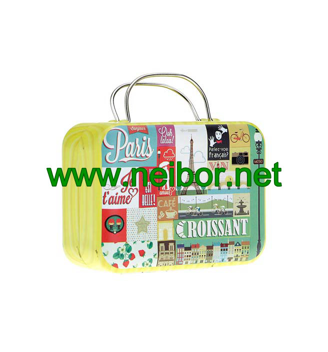 mini size wedding favor suitcase tin box with handle for candy chocolate packaigng