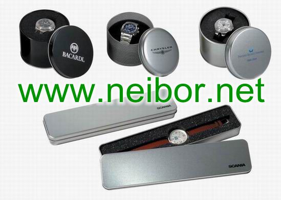 Black Color Square Metal Tin Watch Case Watch Display Box with Window Foam