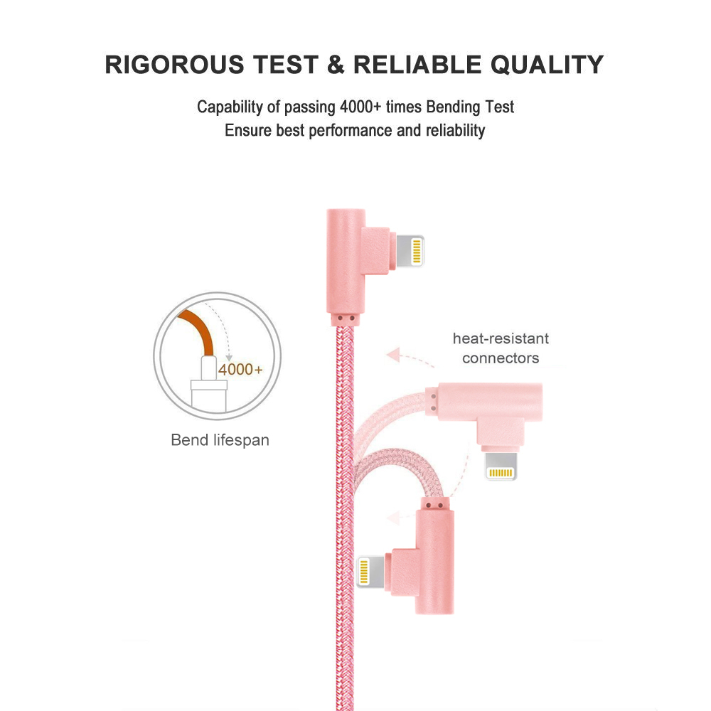 Nylon Braided Lightning to USB Cable90 Degree USB Cable Fast Charging for Apple iPad iPhone 77 Plus