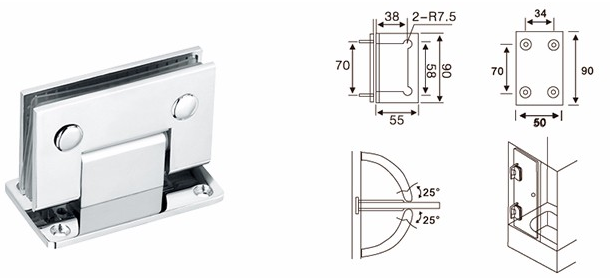 First Quality SUS304 Brass Hinge 90 Degrees Pivot Hinges for Glass Doors