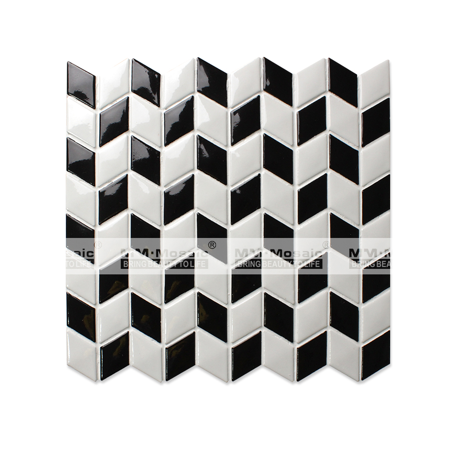 Chinese supplier white blackwhite rhombus ceramic mosaic wall tiles backsplash