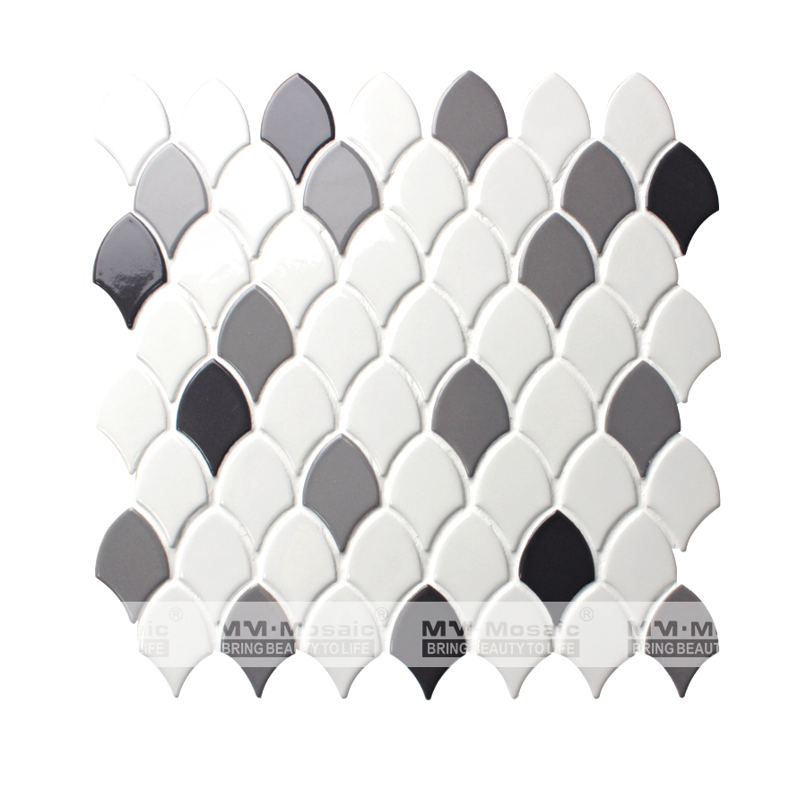 Fish scale white black beige grey tile wall mosaic backsplash mosaic patterns for restaurant kitchen bathoom walls