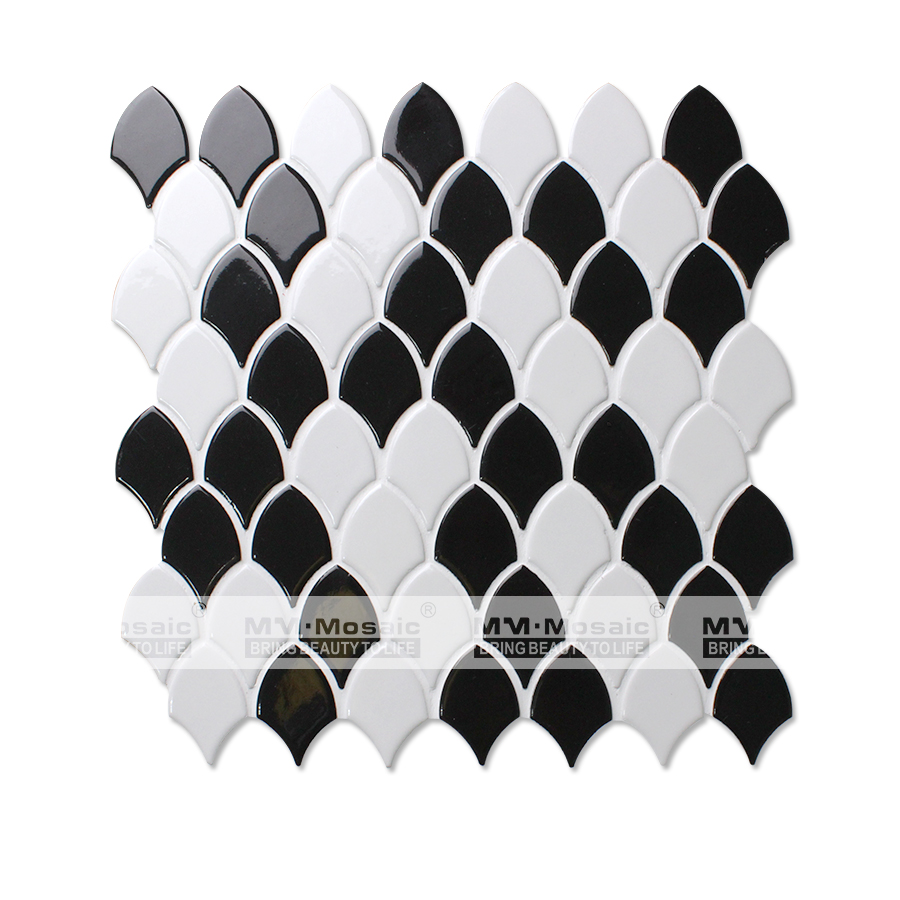 Fish scale white black beige grey tile wall mosaic backsplash mosaic patterns for restaurant kitchen bathoom walls