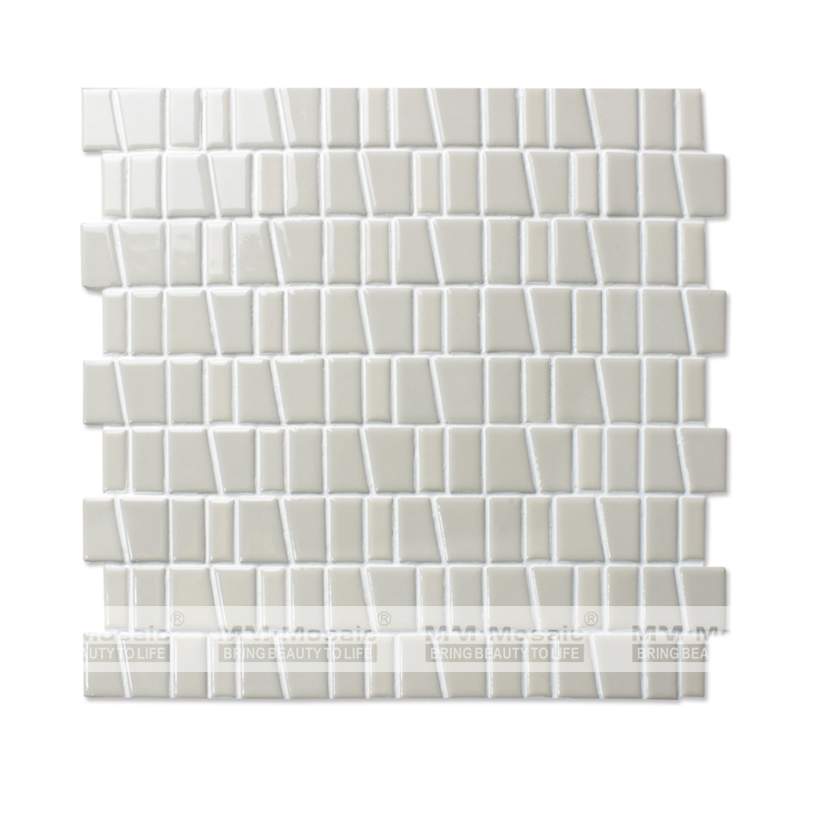 Home building material cheap white black beige trapezoid ceramic mosaic wall tile patterns kitchen bathroom living room