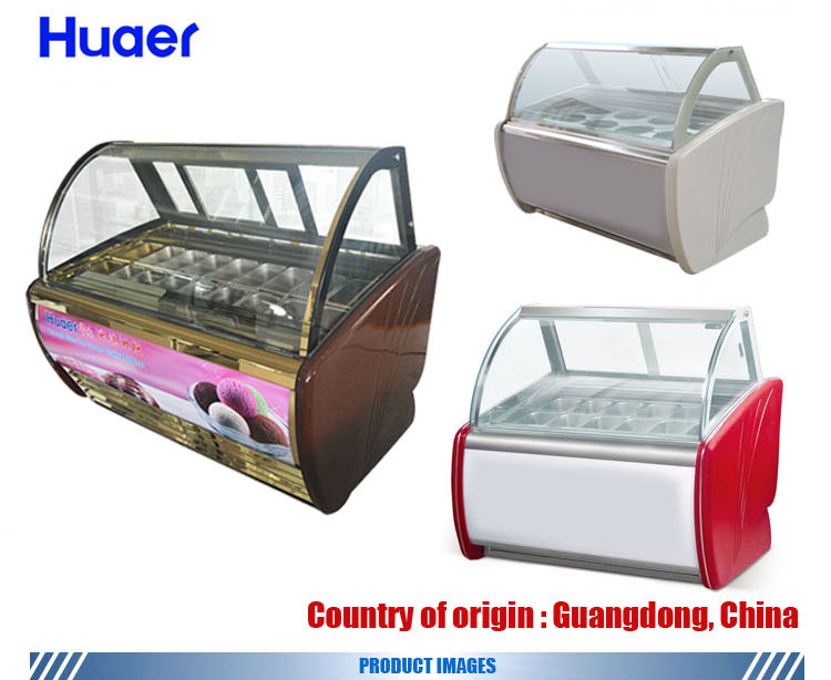 High quality Curved shape ice cream fridge 250 degree ice cream display freezer