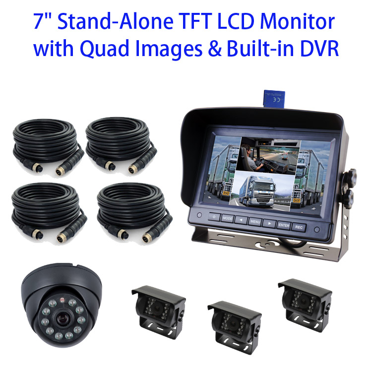 Car DVR 7 inch TFT LCD Quad monitor with DVR