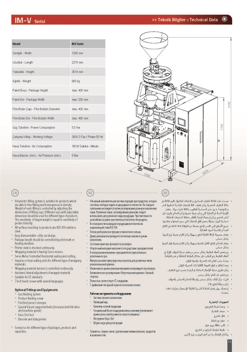 IMV SERIES Packaging Machine with Volumetric Filler