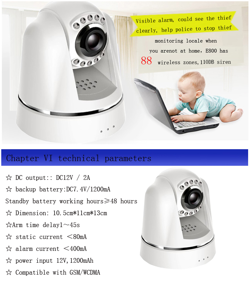 High Protection 3G video call home security alarm system with Night Vision Camera