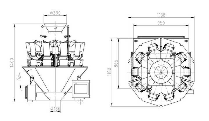 multihead weigher for meatballs frozen food for 65 bags every minute