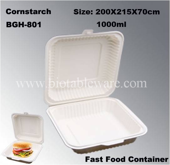 1000ml Degradation Compostable Cornstarch Disposable Carry Out Fast Food Box