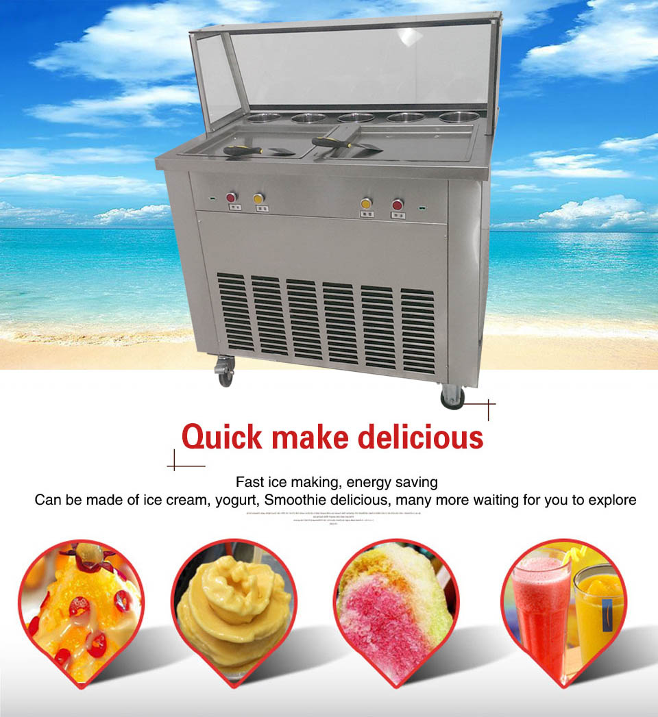 2 square pans with 5 boxesTwo control fried ice panThailand fried ice cream machine ice cream roll maker