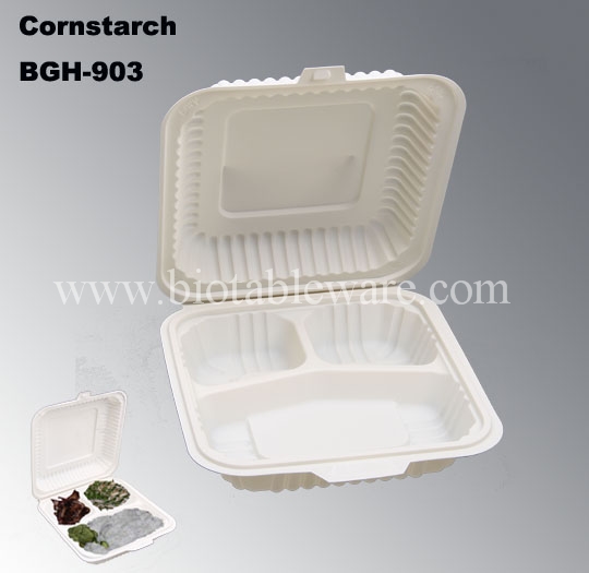 3 Compartments Disposable Biodegradable Cornstarch Fast Food Take Out Container