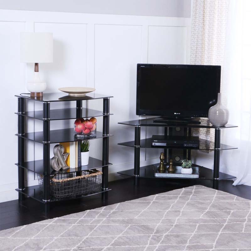 Black Glass Multilevel Component Stand