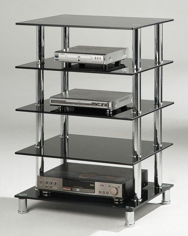 Black HIFI Unit 5 Tier in Black Glass